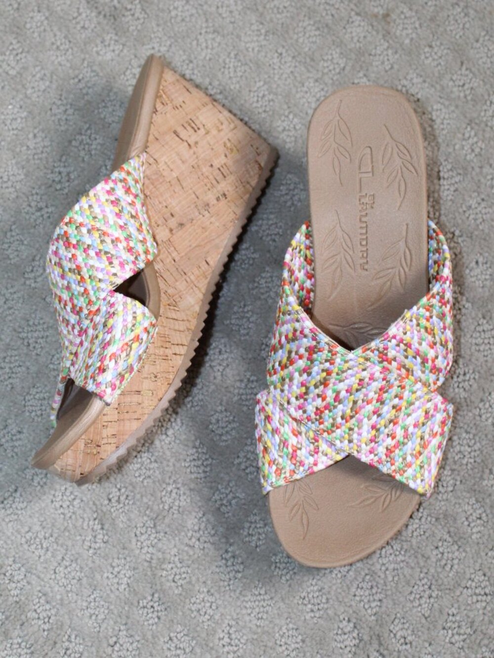 CL by Laundry Size 8 Woven Multi-Color Crossover Cork Wedge Sandals